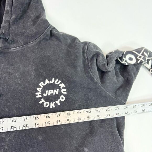 Cotton on HARAJUKU JPN TOKYO Sweatshirts Mens Large Acid Black Hooded Distressed - Picture 6 of 9
